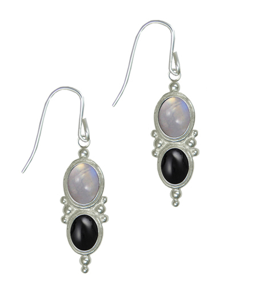 Sterling Silver Drop Dangle Earrings With Rainbow Moonstone